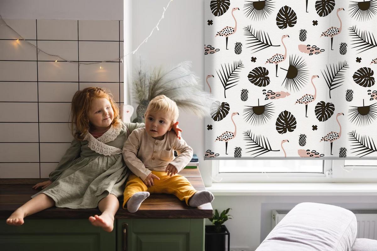 INNENROLLO - Fensterrollo - Rollo - 100x180 cm - Flamingos und Blätter - Schwarz, Kunststoff (100/180/0.5cm) - TULUP