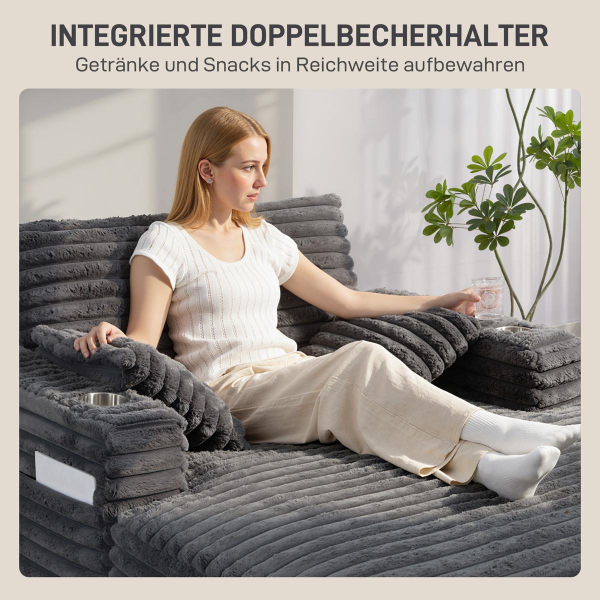 SCHLAFSOFA mit Getränkehalter 134/151/89 cm Grau - Schwarz/Grau, Kunststoff/Textil (134/89/151cm) - HOMCOM