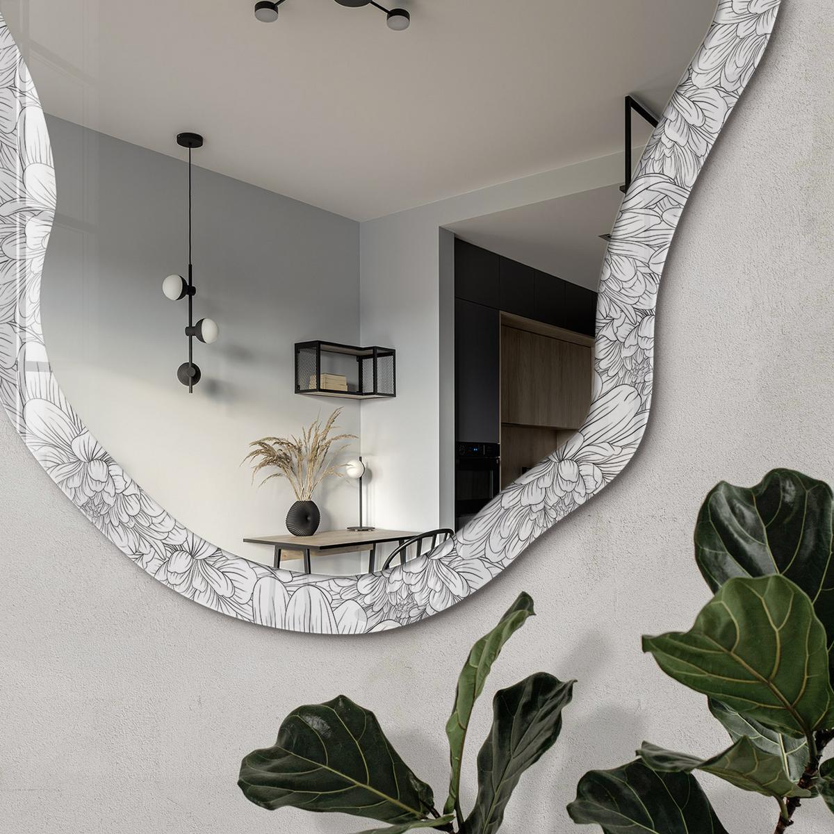 SPIEGEL 90x45 cm asymmetrisch mit Druck - Blumenmuster - Transparent, Glas (45/90/0.4cm) - TULUP