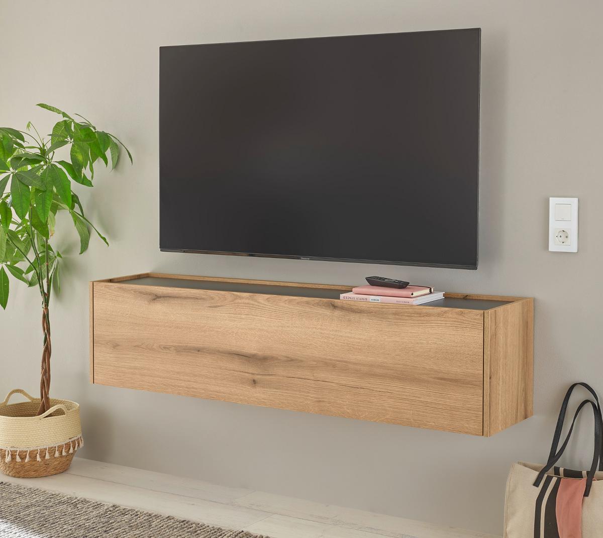 TV-LOWBOARD Evoke Eiche, grau 150 cm Hängeschrank, TV-Unterteil hängend - Eichefarben/Grau, Holzwerkstoff/Metall (150/35/30cm) - Furn.Design