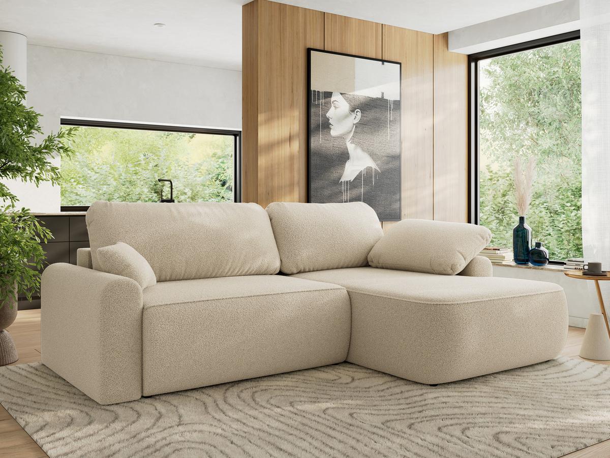 ECKSCHLAFSOFA CUBO L Beige Boucle - rechts - Beige/Schwarz, Kunststoff/Textil (187/273cm) - MKS