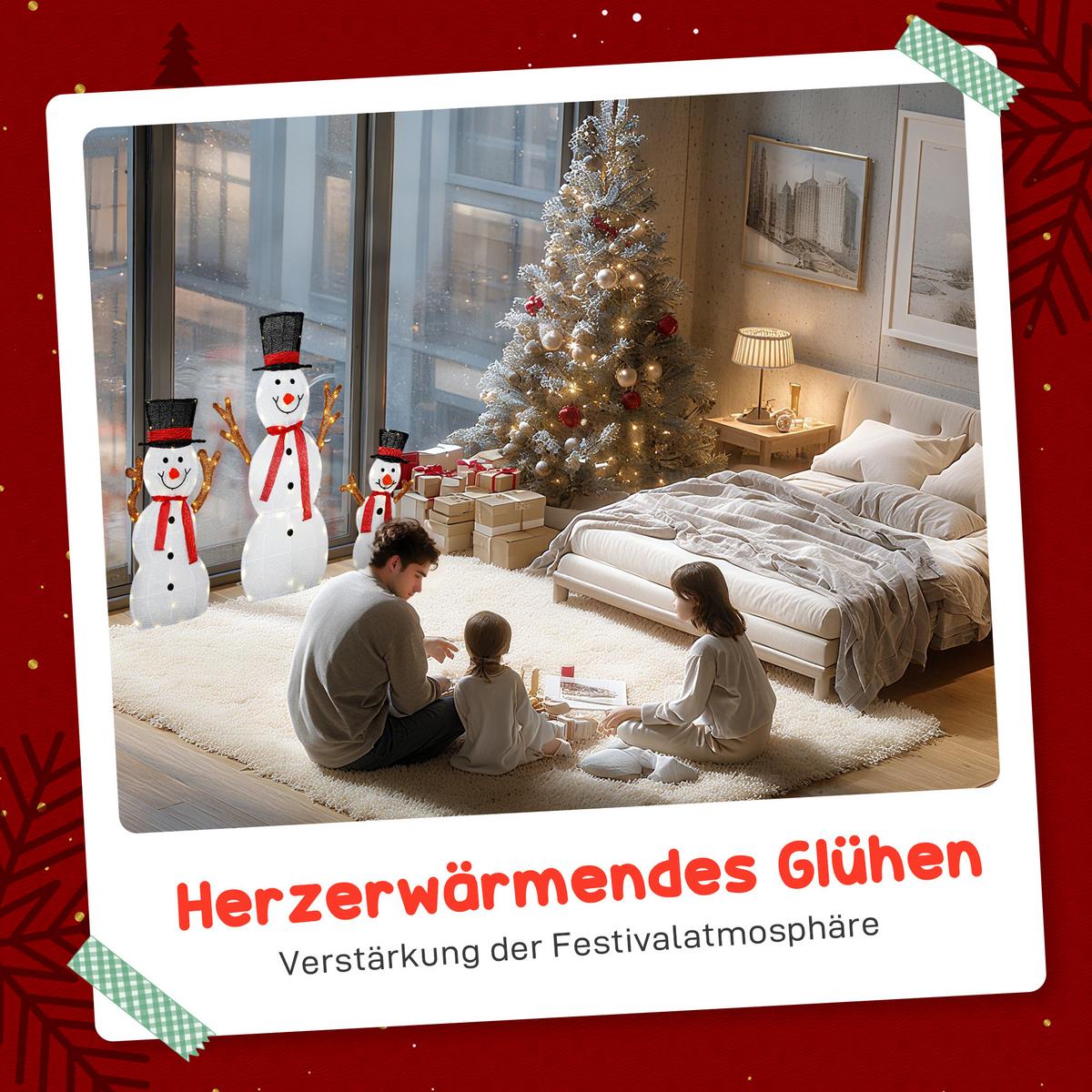 3-TEILIGE weihnachtliche Schneemann-Familie, LED-Lichter, Weiß - Multicolor, Metall (30/91.5/64cm) - Outsunny