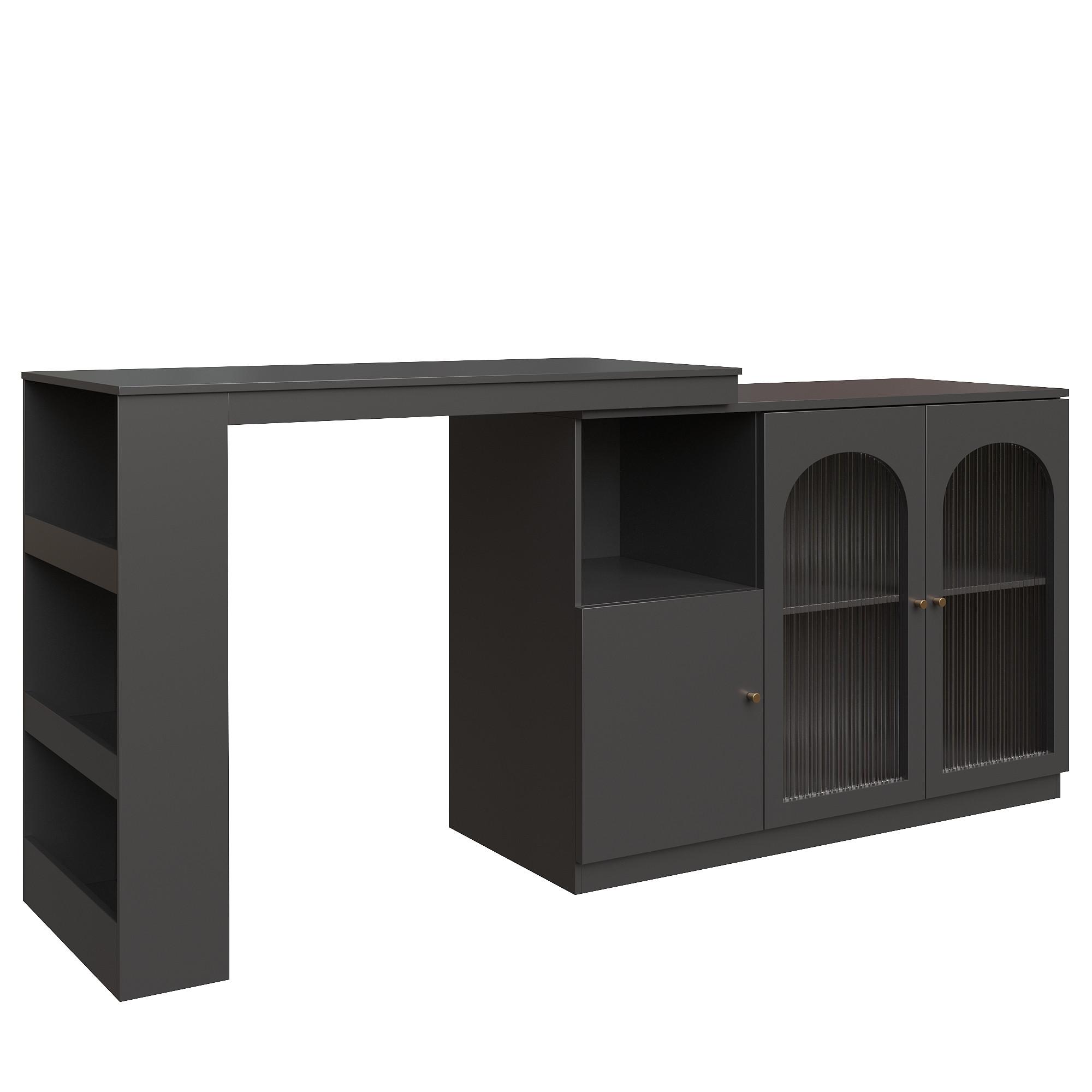 BARSCHRANK 360° drehbar & schwarz mit glastüren & flexiblem bartisch - Schwarz, Holzwerkstoff (40/120/97cm) - Urban Meuble