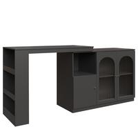 BARSCHRANK 360° drehbar & schwarz mit glastüren & flexiblem bartisch - Schwarz, Holzwerkstoff (40/120/97cm) - Urban Meuble