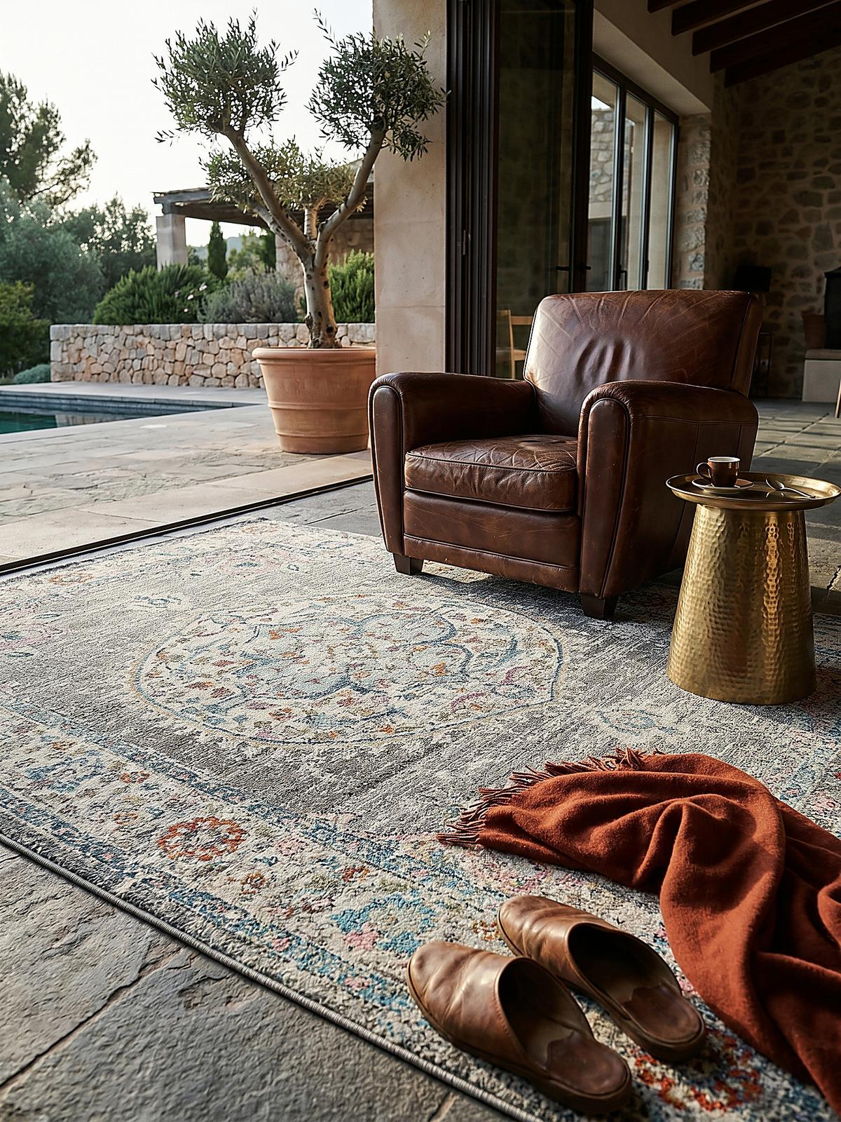 TEPPICH Outdoor Orientalisch LIMMAT Polypropylen Grau 120 x 120 cm - Grau, Textil (120/120cm) - KADIMA DESIGN