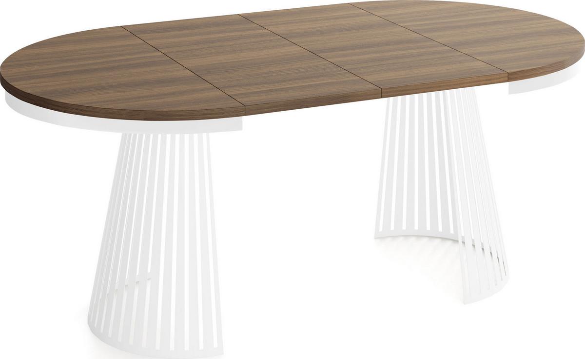 ESSTISCH Naro rund ausziehbar mit Weißem Lamellen-Metallgestell, Walnuss Braun 100-180/100/76 cm - Walnussfarben/Weiß, Holzwerkstoff/Metall (100/176/76cm) - WFL GROUP