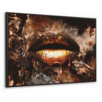 LEINWAND Bilder mit Rahmen - Gold - Lippen - Kunst - Gold - Luxus - Abstrakt - 120x80 - Kupferfarben, Textil (120/80cm) - MuchoWow