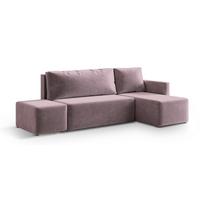 ECKSOFA VELOTTI R-S Rosa Plüsch-Stoff mit Schlaffunktion - Rosa, Holz (261/143cm) - MASSENO