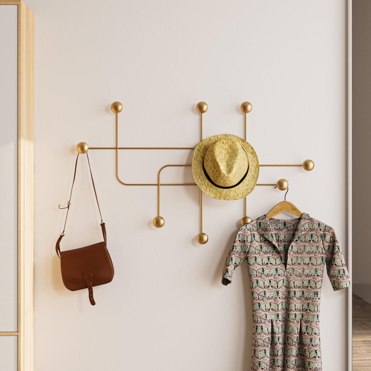 WANDGARDEROBE mit 9 Haken aus goldfarbenem Metall 107/10/64 cm - Goldfarben, Metall (10/64/10cm) - Calicosy