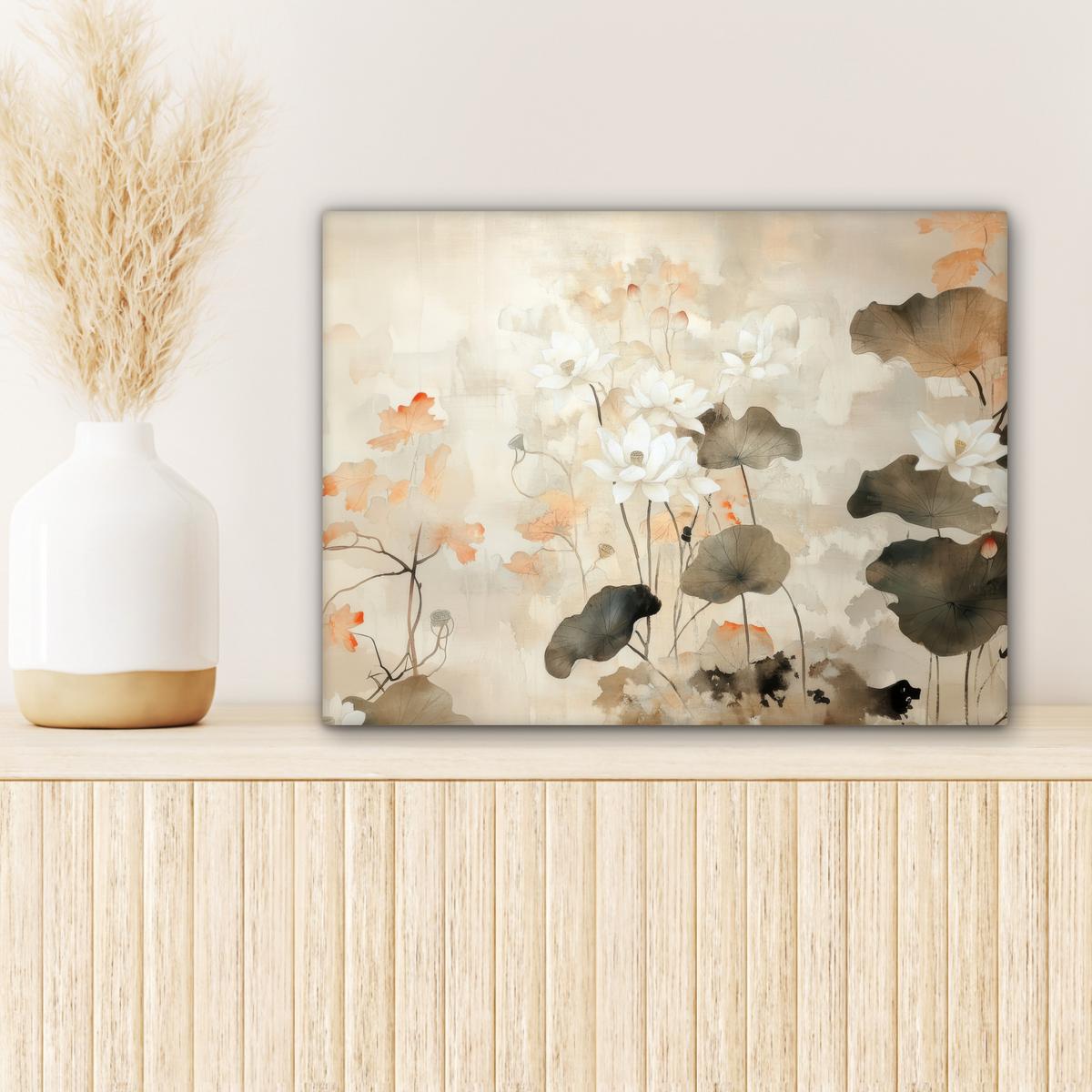 LEINWANDBILD Blumen - Japandi - Wabi sabi Wandbild 40x30 cm - Sandfarben, Textil (40/30cm) - MuchoWow