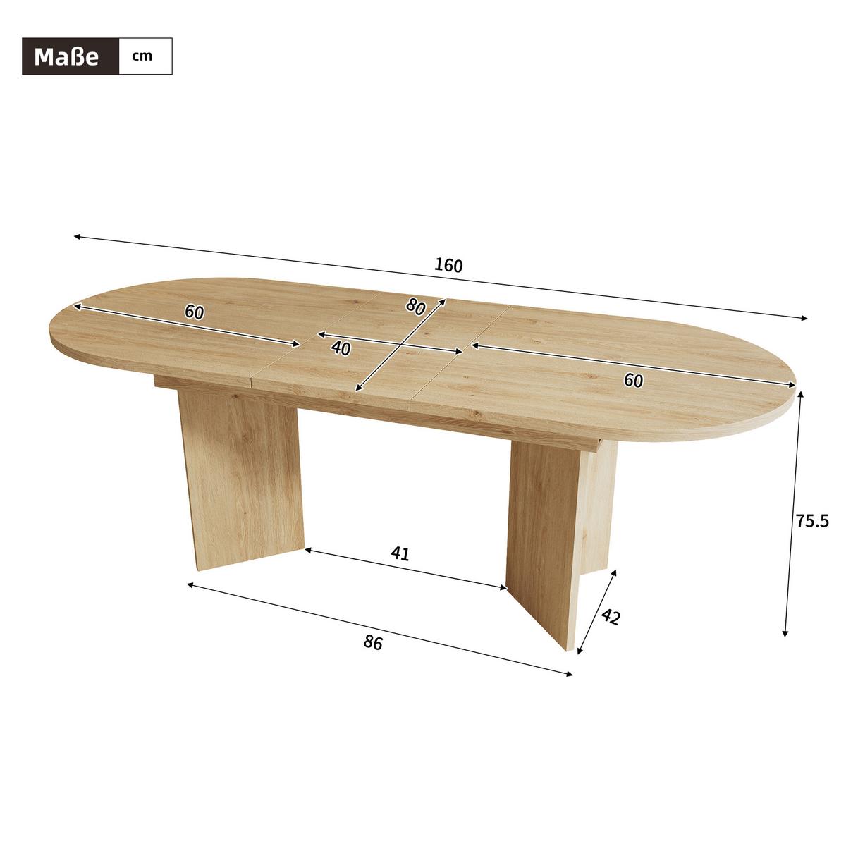 ESSTISCH ausziehbarer eiche-optik 120 bis 160 cm, oval mit abgerundeten ecken - Eichefarben, Holzwerkstoff (80/160/75.5cm) - Urban Meuble