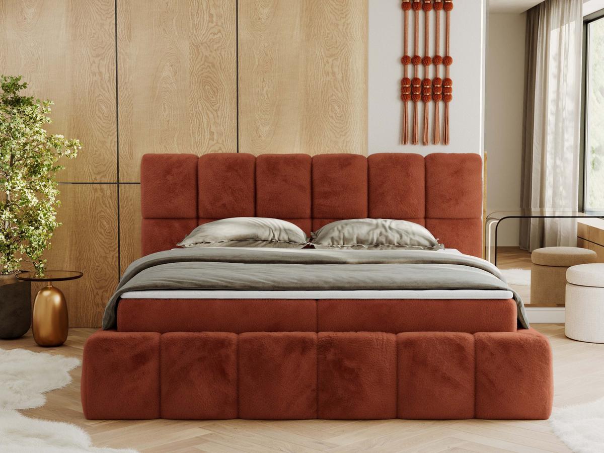 BOXBETT NIRA 180/200 - Orange Plüsch - H3 - Orange, Holz/Textil (180/200cm) - MKS