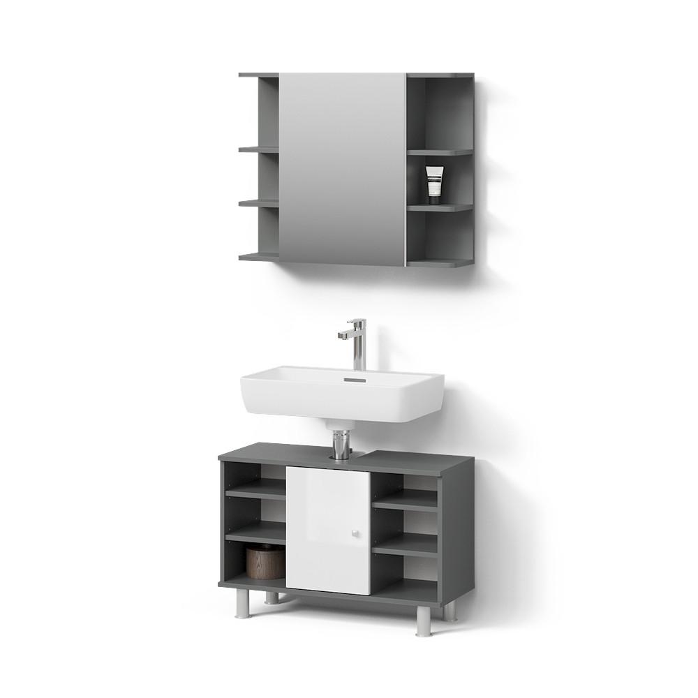 BADMÖBEL-SET Fucino Anthrazit 2 Teile, Unterschrank 80 cm - Anthrazit, Holzwerkstoff (80/54/32cm) - Livinity®