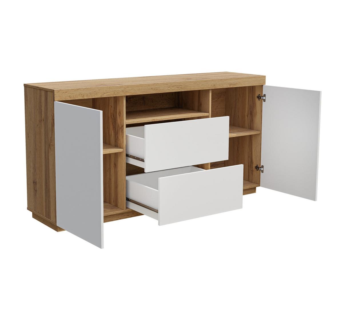 KOMMODE YOSHI 164/42/85 cm Wotan Eiche / Weiß - Naturfarben, Holzwerkstoff (164/85/42cm) - Lookway