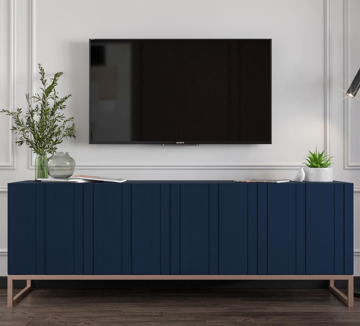 TV-SCHRANK Elpis Marineblau Matt mit Metallrahmen 150 cm - Blau/Kupferfarben, Holzwerkstoff/Metall (150/51.5/36.5cm) - Meble Lindner
