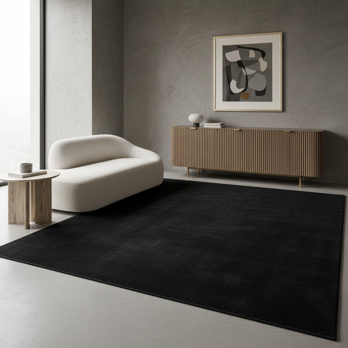 TEPPICH Kurzflor Waschbar LECH in Schwarz, einfarbig, 140 x 200 cm - Schwarz, Textil (200/140cm) - KADIMA DESIGN