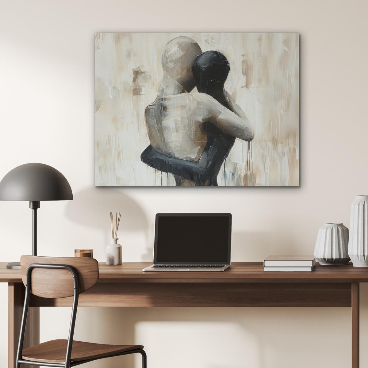 AKUSTIKBILD Abstrakt - Liebe - Schwarz und weiß - Modern Gemälde 80x60 cm - Schwarz, Kunststoff (80/60/0.9cm) - MuchoWow
