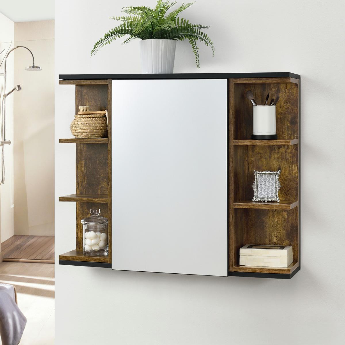 SPIEGELSCHRANK Harstad - Dunkelbraun, Holzwerkstoff (80/64/20cm) - [en.casa]