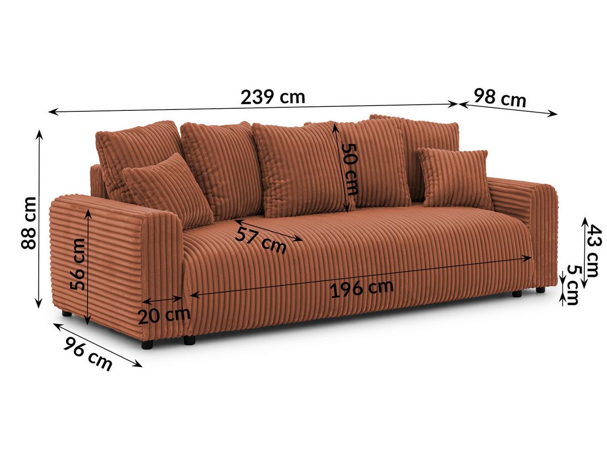 SCHLAFSOFA Calma mit Bettkasten im Bumpy-Design aus weichem Terrakotta Plüschcord - Terracotta/Schwarz, Holz/Kunststoff (239/88/98cm) - S-Style