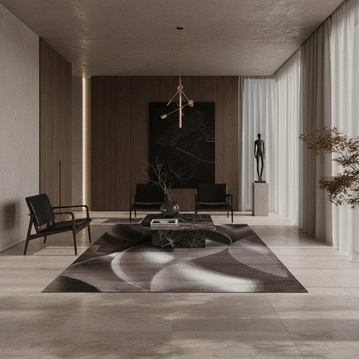 TEPPICH Kurzflor INN in Braun, mit abstraktem Wellenmuster, 140 x 200 cm - Braun, Textil (200/140cm) - KADIMA DESIGN