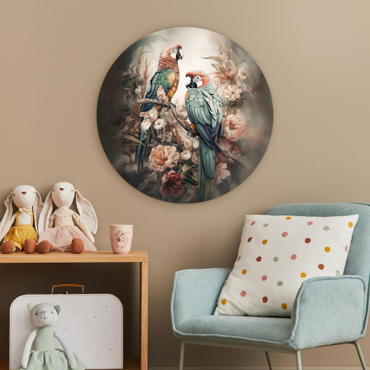 WANDBILD Papageien - Vögel - Natur - Blumen Wanddeko Schlafzimmer 60x60 cm - Baltimorefarben, Kunststoff (60/60cm) - MuchoWow