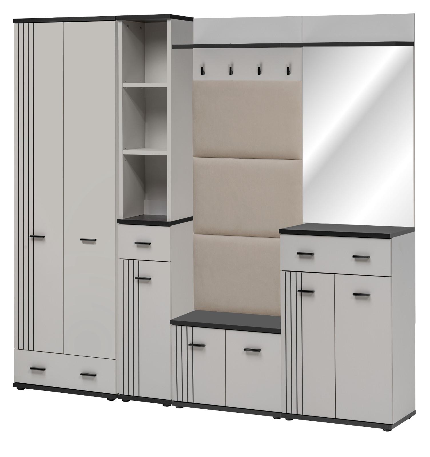 GARDEROBEN-SET Kaschmir, schwarz 6-teilig 210 cm, Flurgarderobe mit viel Stauraum - Kaschmir/Schwarz, Glas/Holzwerkstoff (210/203/32cm) - Inn.Furn