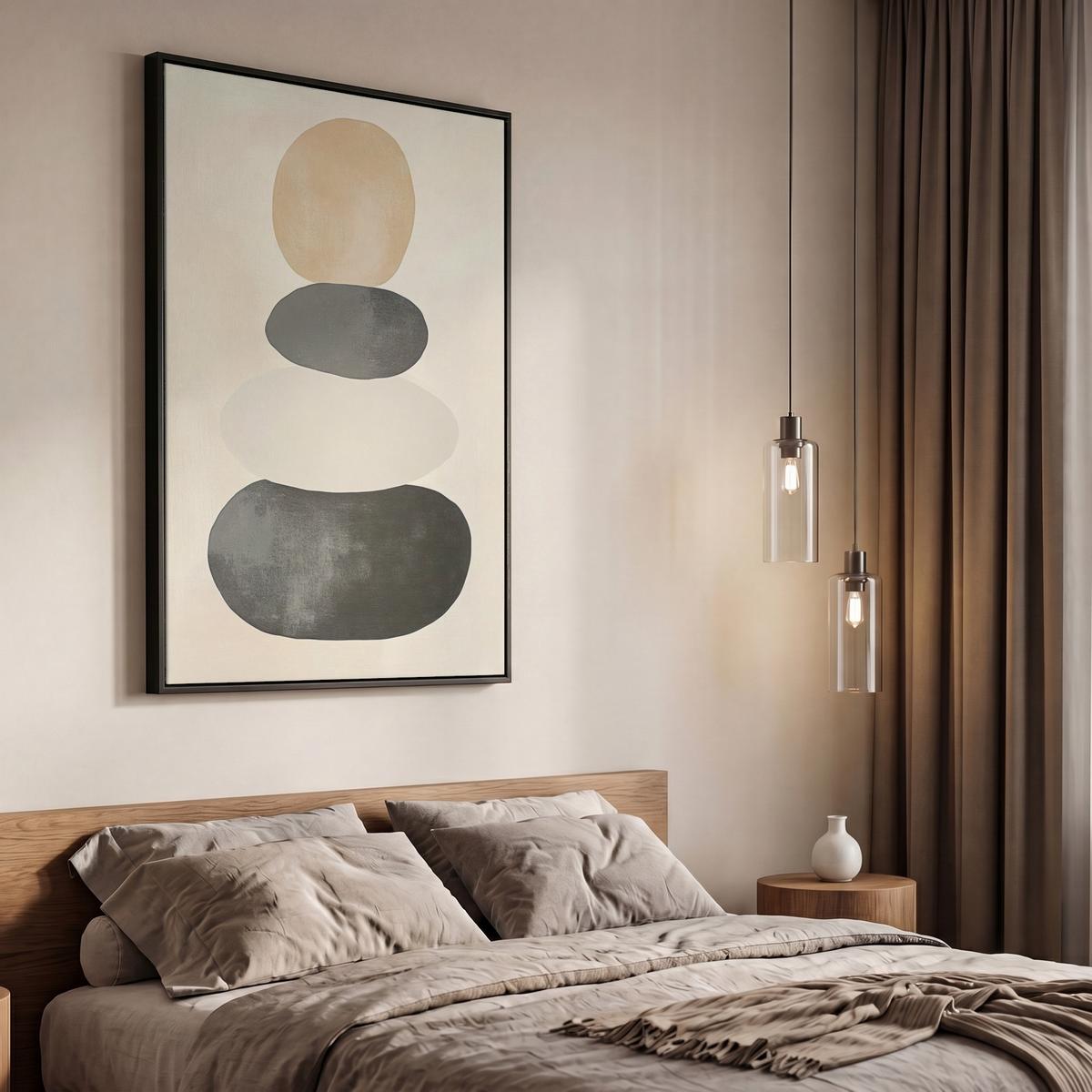 LEINWAND Bilder mit Rahmen - Japandi - Wabi sabi - Beige - 60x90 - Taupe, Textil (60/90cm) - MuchoWow