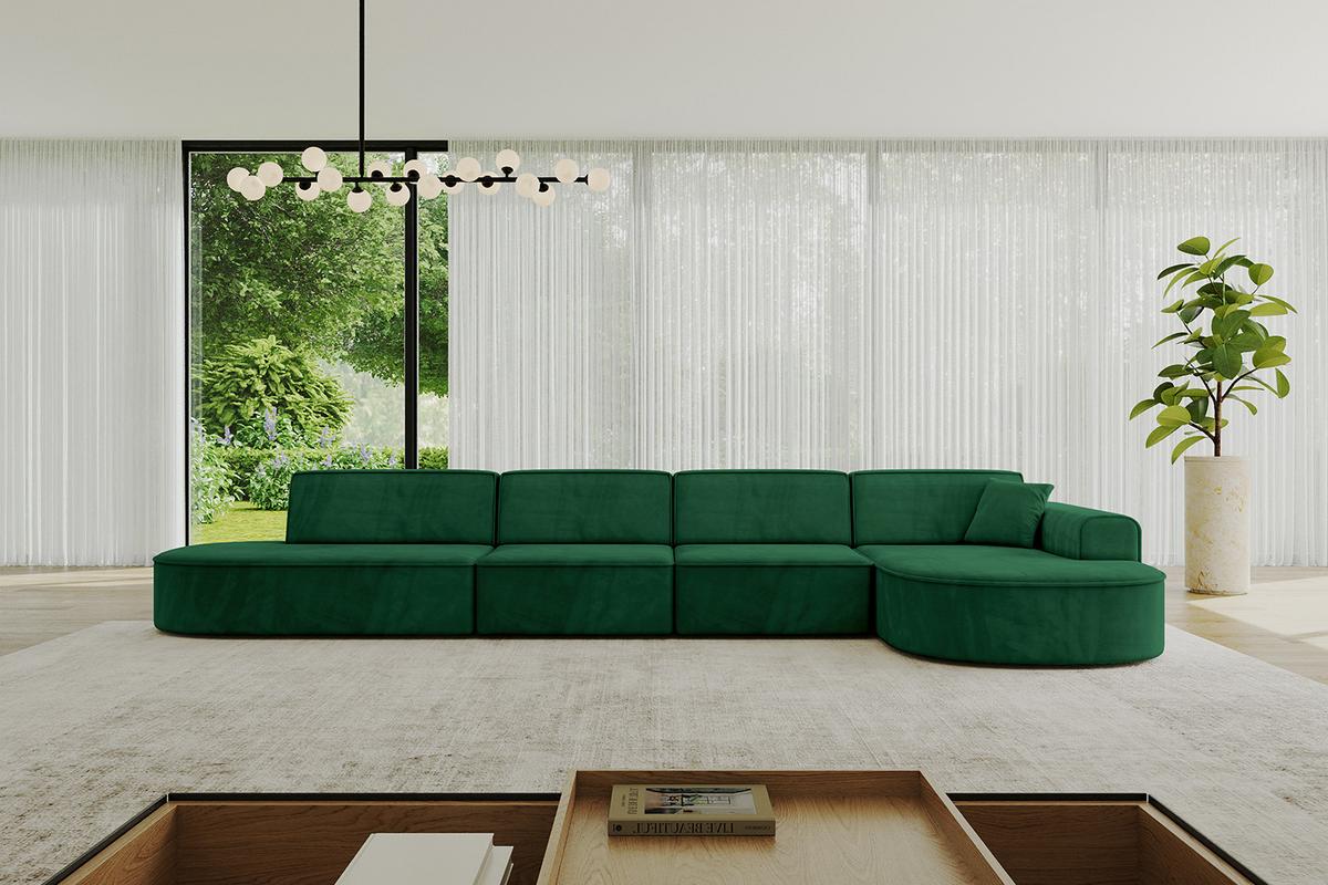 ECKSOFA Ottomane Rechts MARI-L3 - 413x171x79 cm Dunkelgrün Velours - Dunkelgrün/Schwarz, Holzwerkstoff/Kunststoff (171/413cm) - ALTDECOR