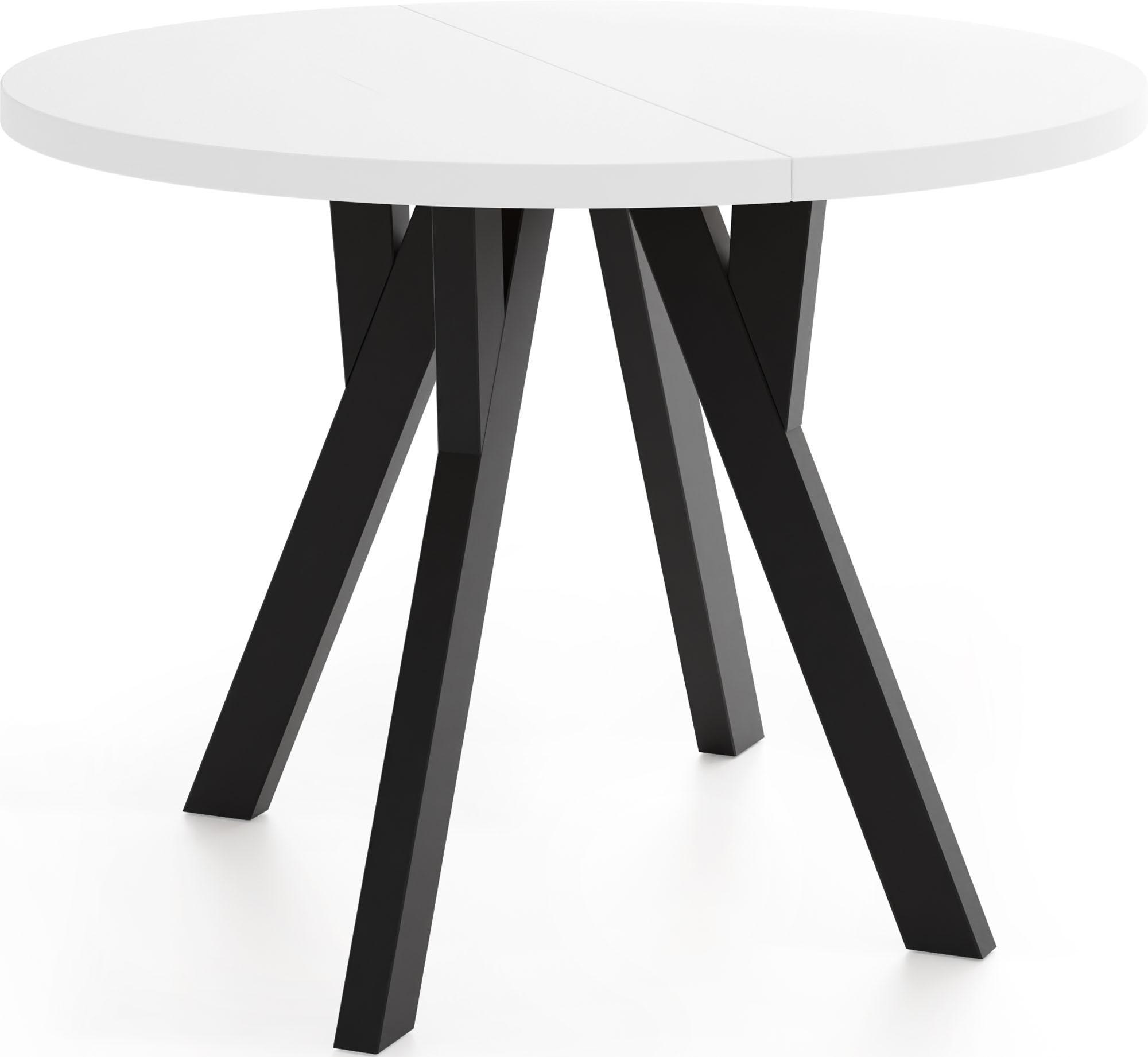 ESSTISCH Avero Black runder ausziehbarer, Weiß 100-200/100/77 cm - Schwarz/Weiß, Holz/Holzwerkstoff (100/200/77cm) - WFL GROUP