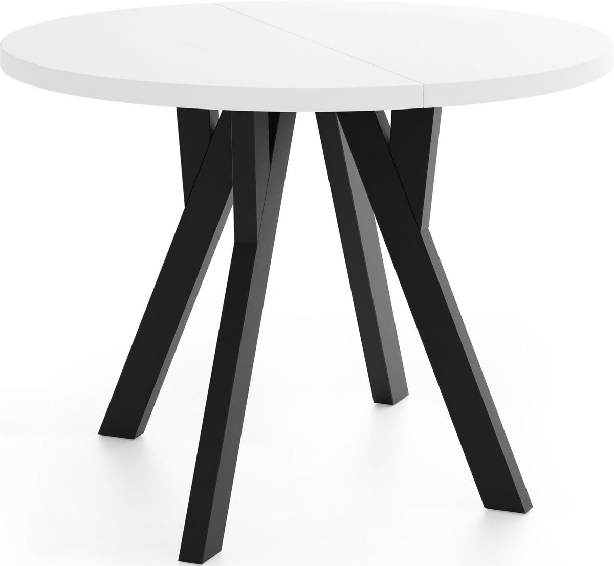 ESSTISCH Avero Black runder ausziehbarer, Weiß 80-160/80/77 cm - Schwarz/Weiß, Holz/Holzwerkstoff (80/160/77cm) - WFL GROUP