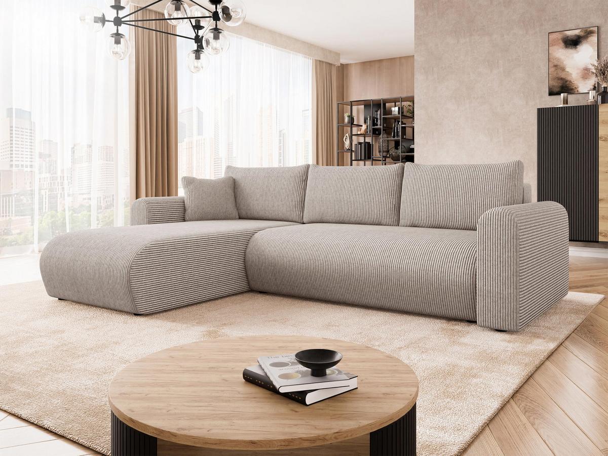 ECKSOFA Eliwo Cord - Schwarz/Sahara, Holz/Textil (252/158cm) - MIRJAN24