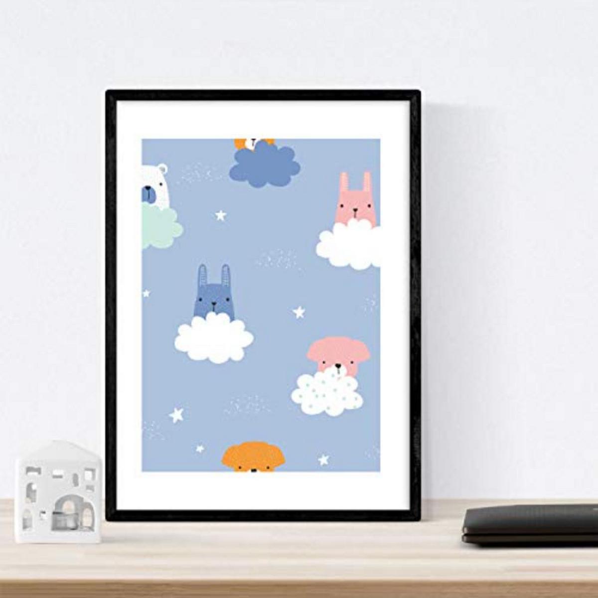 POSTER Set mit 4 tierischem A3 Schwarzer Rahmen - Schwarz, Papier (29.7/3cm) - Nacnic