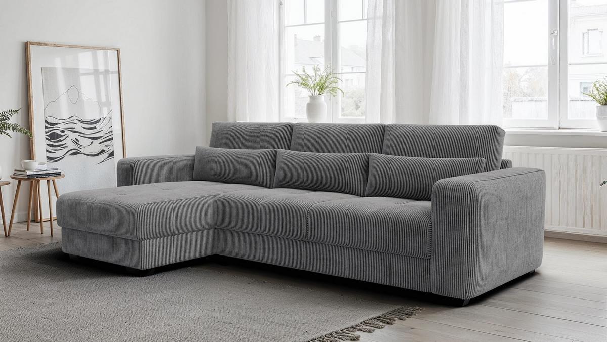 ECKSOFA OLI 4-Sitzer links, dunkelgrau - Dunkelgrau, Holz/Textil (295/172cm) - Wozimo