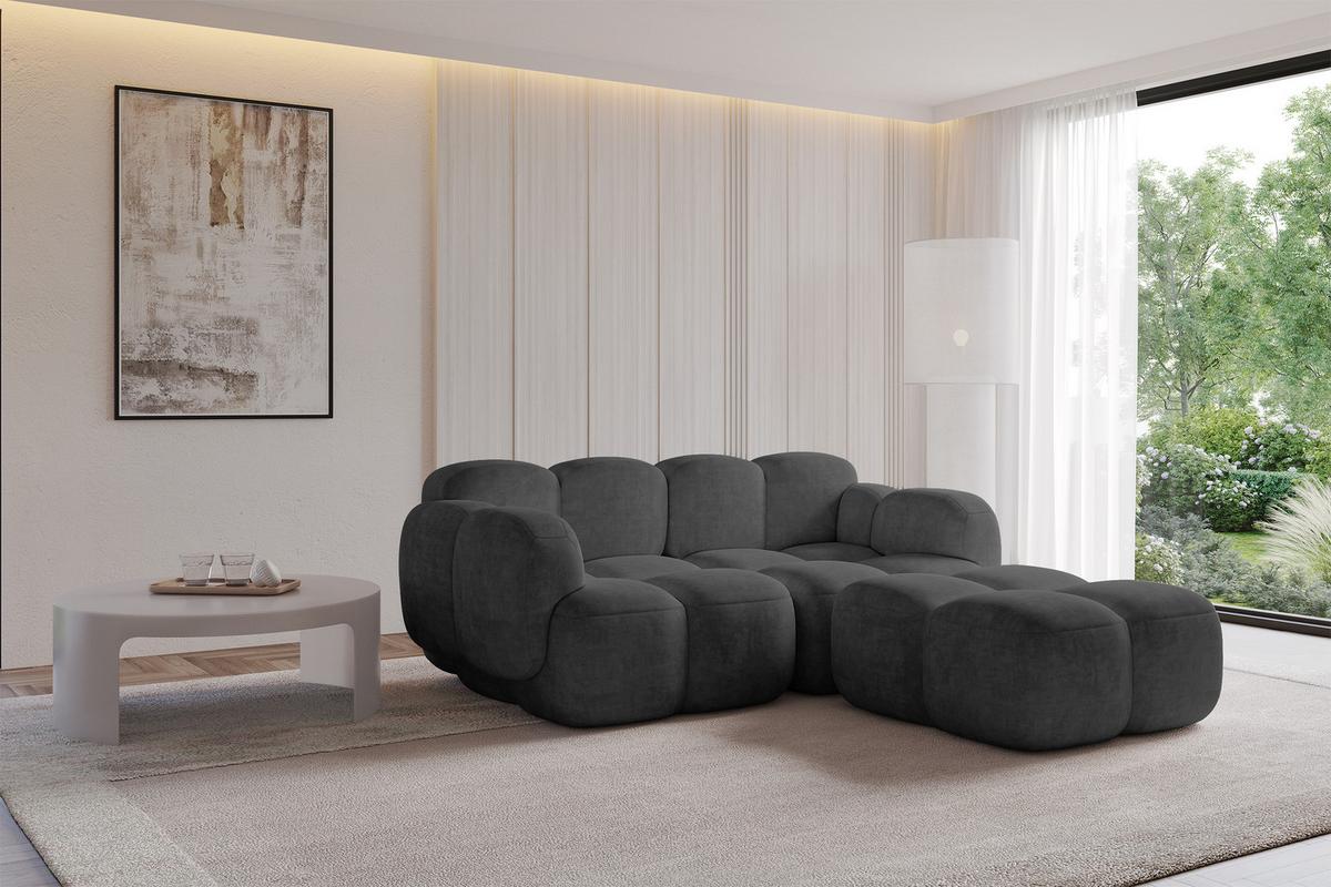 ECKSOFA modulares Sofa Rechts Miko-L1 214x205x75 Dunkelgrau Velours - Dunkelgrau/Schwarz, Holzwerkstoff/Kunststoff (214/205cm) - ALTDECOR