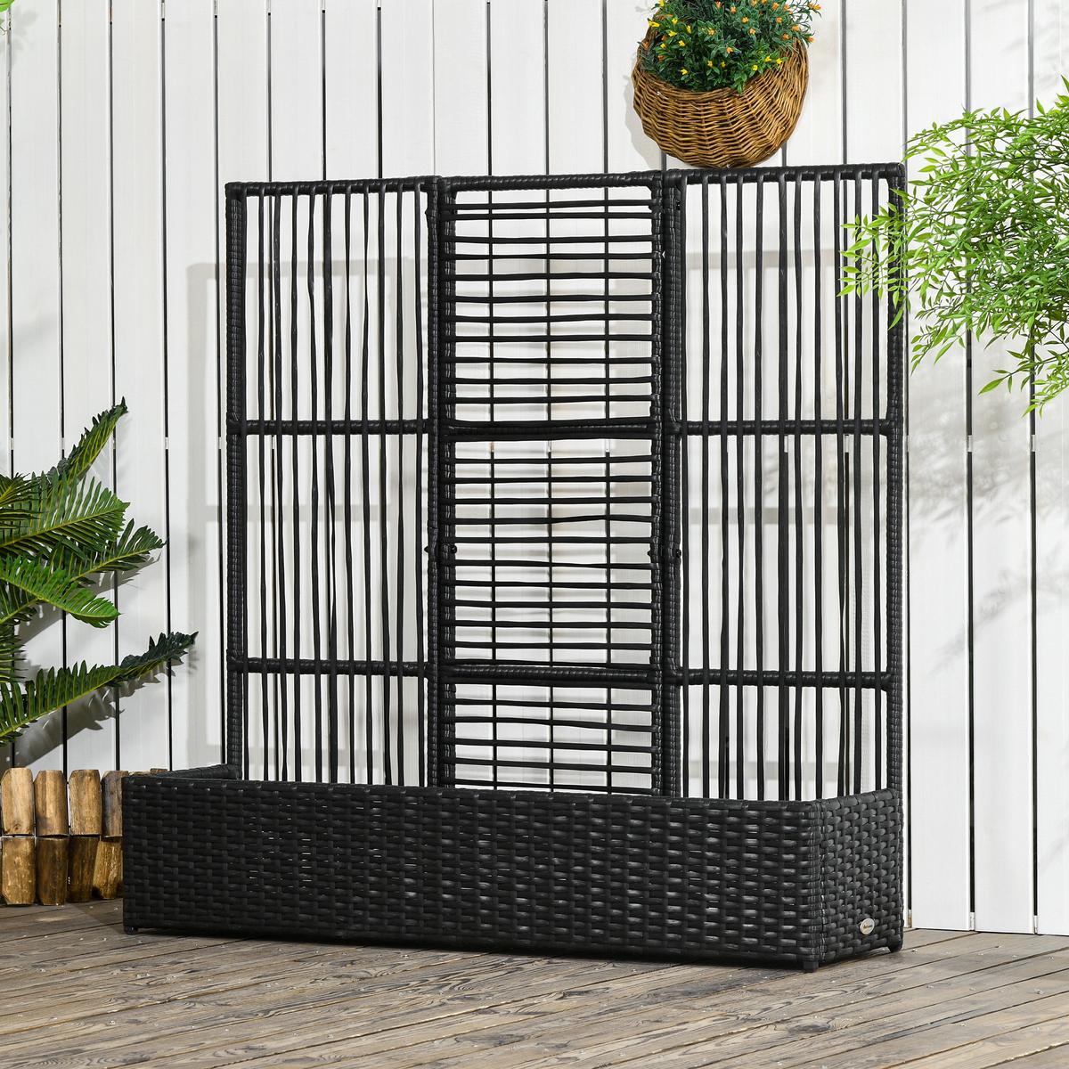POLYRATTAN Hochbee, Schwarz - Schwarz, Metall (29/103/103cm) - Outsunny