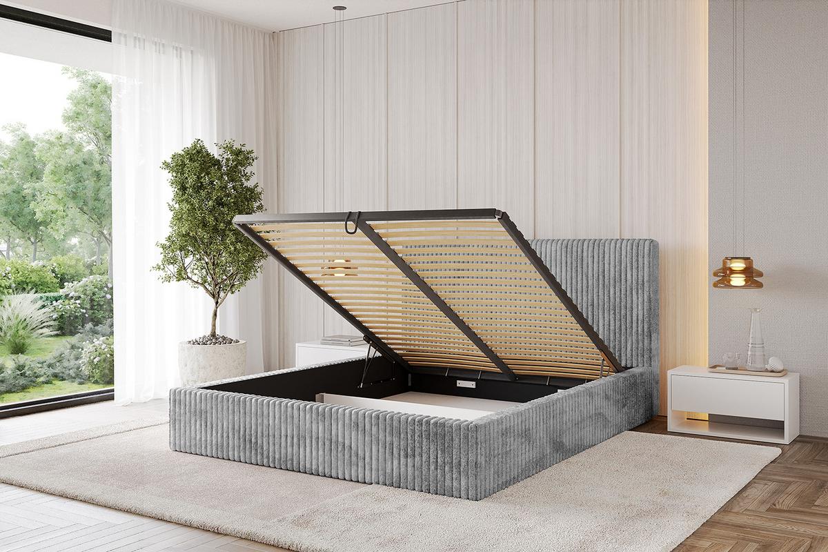 POLSTERBETT mit Bettkasten und Lattenrost, Bett mit Matratze H3/H4 - ALOVA-V1 120x200 Hellgrau - Hellgrau, Holzwerkstoff/Textil (120/200cm) - ALTDECOR