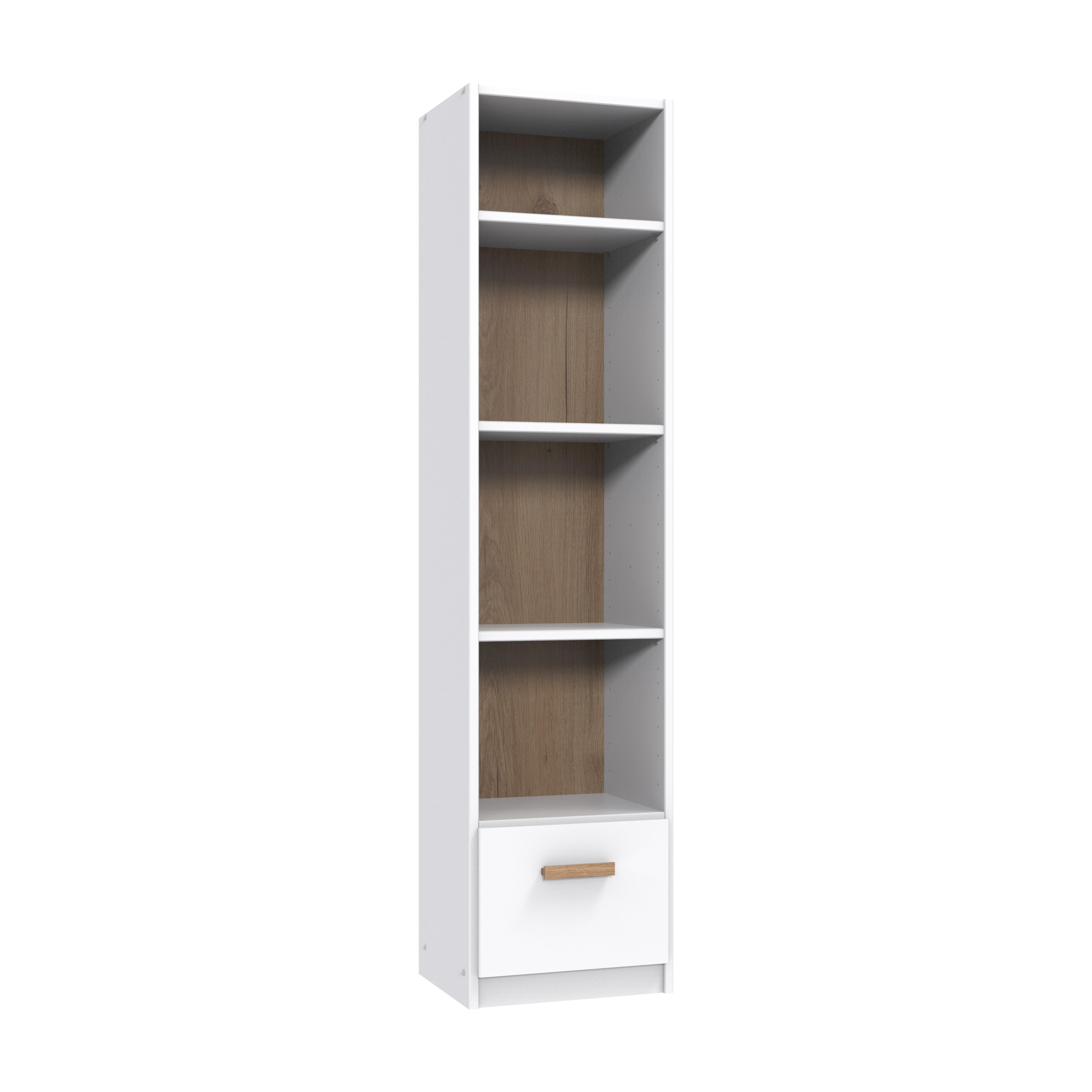 STANDREGAL mit Schubladen B47/H197/T40 cm, passend zum Babyzimmer Weiß & Eiche Dekor (22811,22812,22813) / 22814-04 - Eichefarben/Weiß, Holzwerkstoff (47/197/40cm) - luma-home