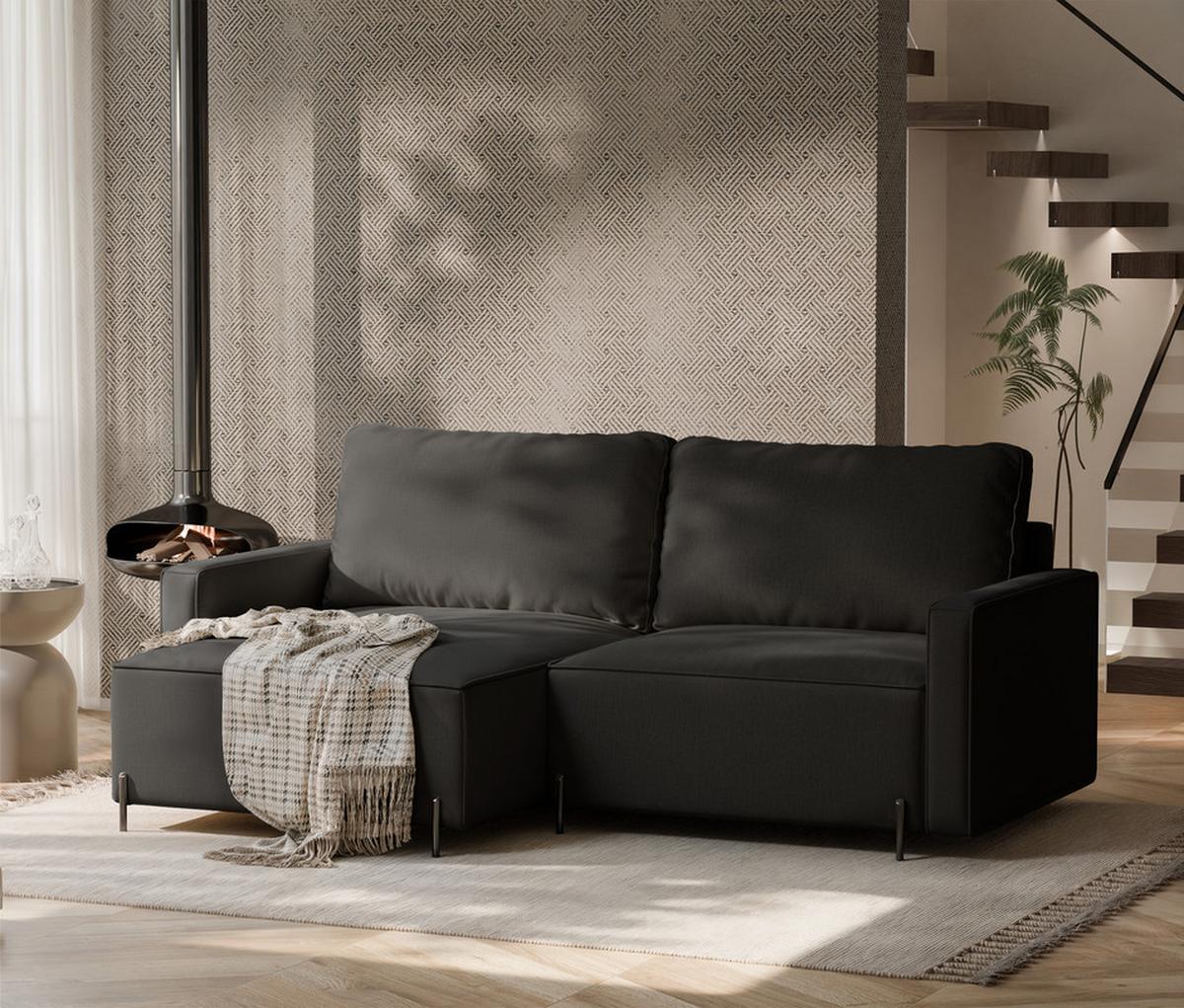 ECKSOFA LEO Links, mit Schlaffunktion und Bettkasten, Anthrazit - Anthrazit, Textil/Metall (229/148cm) - Idohome