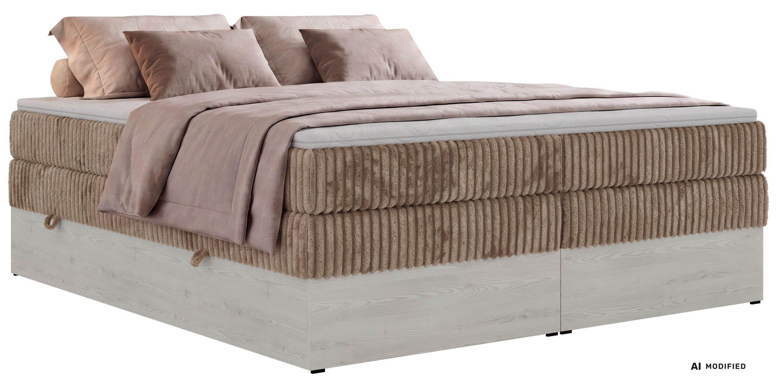 BOXSPRINGBETT NORDIC ZERO KING 180/200 - Braun Cord - Topper T25 - H4 - Schwarz/Braun, Kunststoff/Textil (180/200cm) - MKS