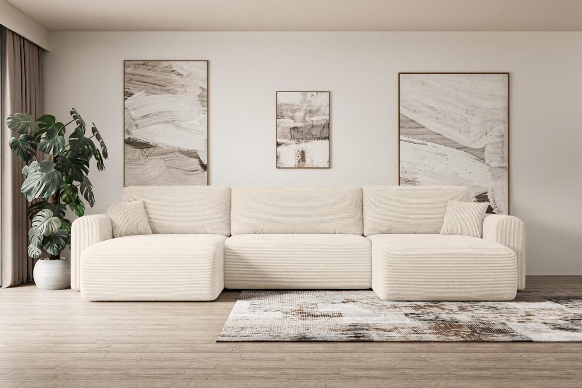 WOHNLANDSCHAFT mit Schlaffunktion und Bettkasten ORRO-U - 362x145x83 cm Beige Cord - Beige/Schwarz, Holzwerkstoff/Kunststoff (362/83/145cm) - ALTDECOR