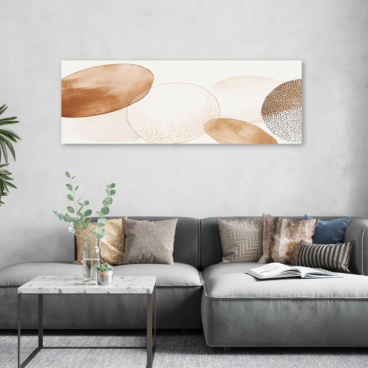 LEINWANDBILD Kreise Kreise Aquarell Beige Minimalismus 150x50cm - Braun, Textil (150/50cm) - Feeby