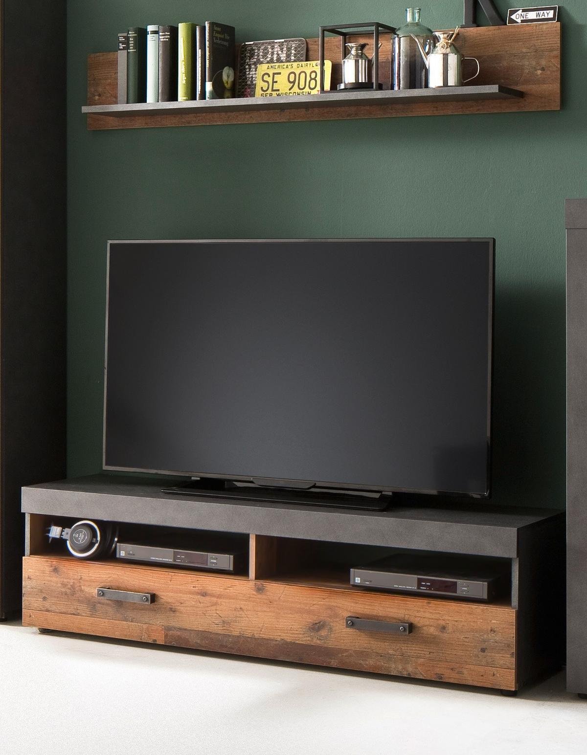 TV-LOWBOARD Used Wood Altholz Dekor mit Grau, Set inklusive Wandregal 140 cm - Silberfarben/Schwarz, Holzwerkstoff/Kunststoff (139/41/40cm) - Top.Furn