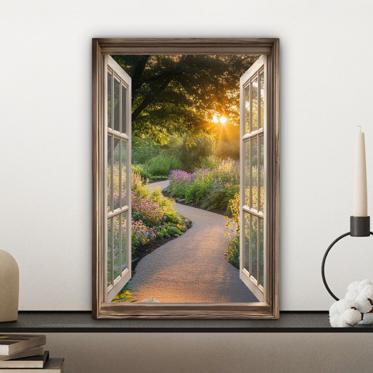 LEINWANDBILD Aussicht - Blumen - Natur - Sonne - Weg Deko Wohnzimmer 20x30 cm - Hellgelb, Textil (20/30cm) - MuchoWow