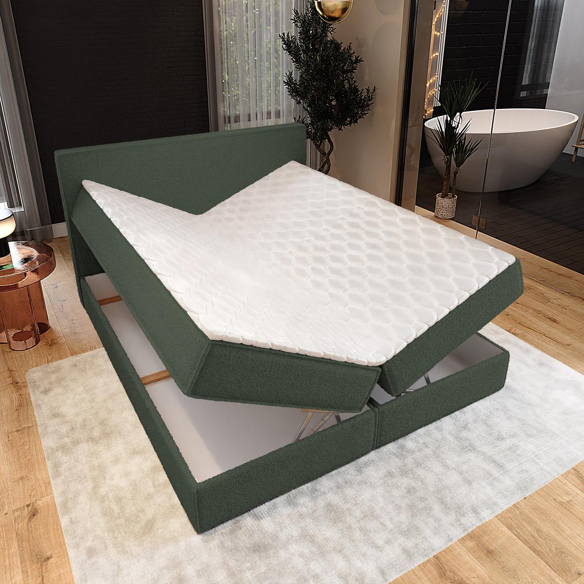 BOXBETT PELLIO 180x200 cm mit Matratze und Topper - Grün - Grün, Holz (180/200cm) - MASSENO