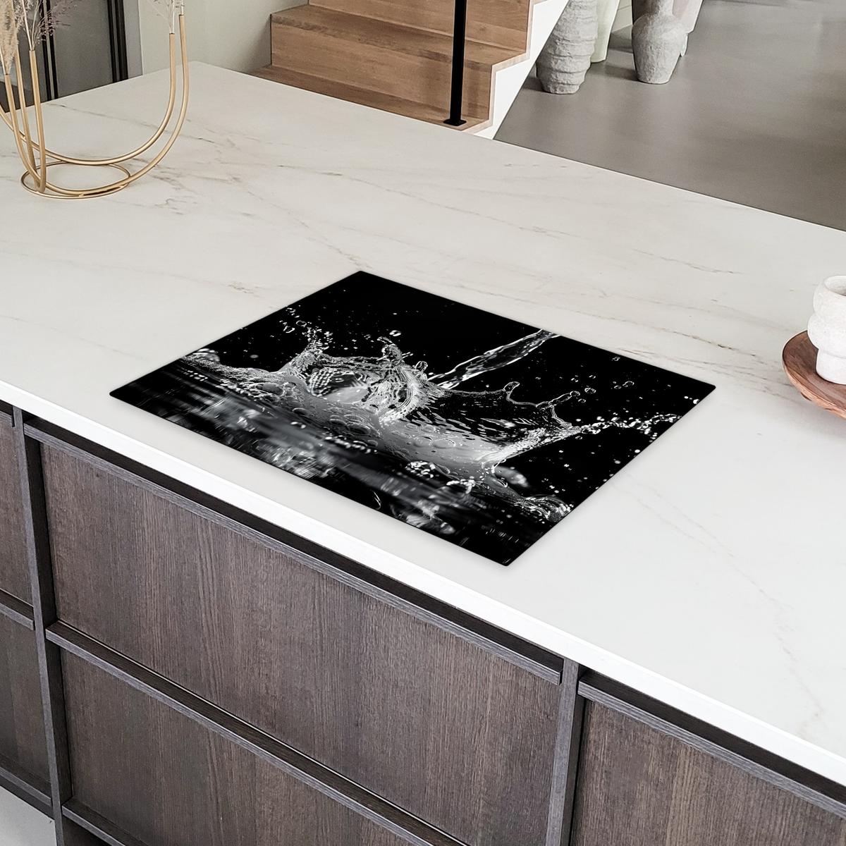 HERDABDECKPLATTE Wasser - Spritzwasser - Schwarz Induktionsmatte 71x52 cm - Schwarz, Kunststoff (71/52/0.2cm) - MuchoWow