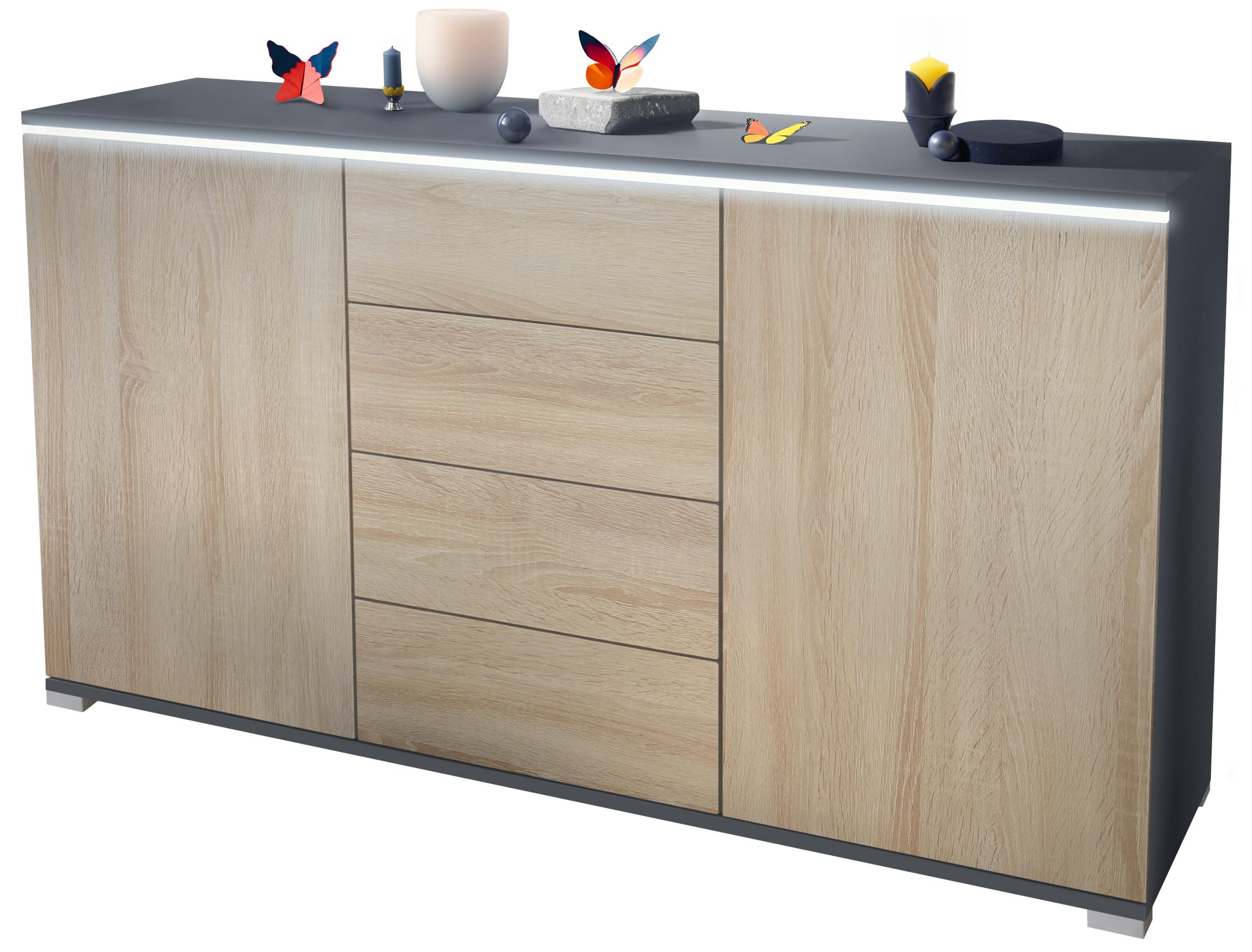 SIDEBOARD Faro Eiche sägerau - Hellbraun, Holzwerkstoff (138.5/75.5/35cm) - Vladon