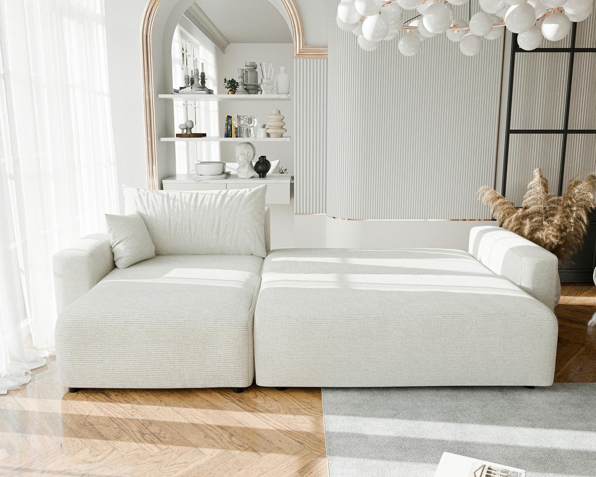 ECKSOFA mit Schlaffunktion und Bettkasten, Beige - Beige, Holzwerkstoff/Textil (145/278cm) - Idohome