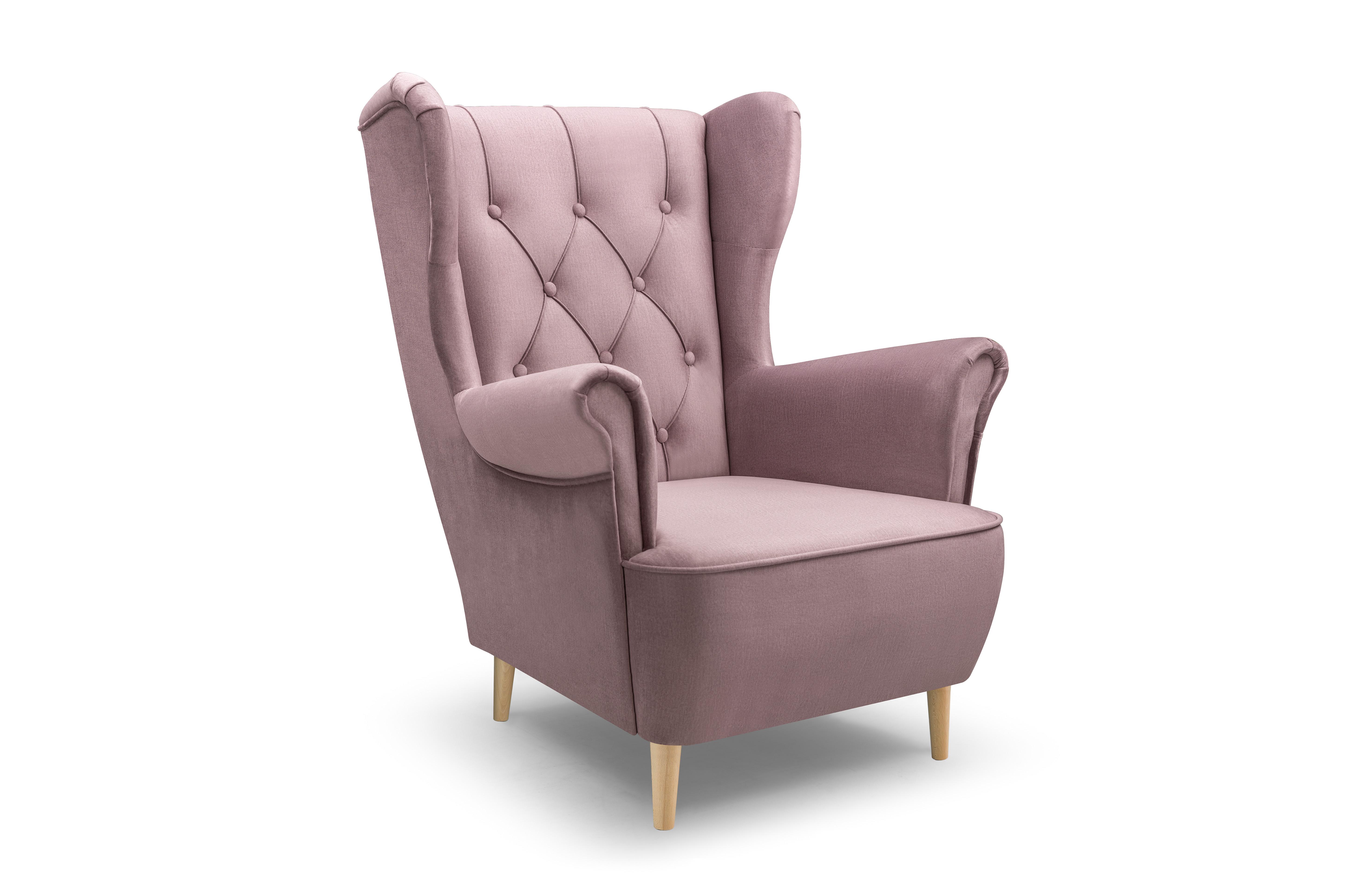 SESSEL TIBER, Polstersessel Glamour Loungesessel, Velours-Stoff Rosa - Rosa, Holz/Holzwerkstoff (75/104/85cm) - MASSENO