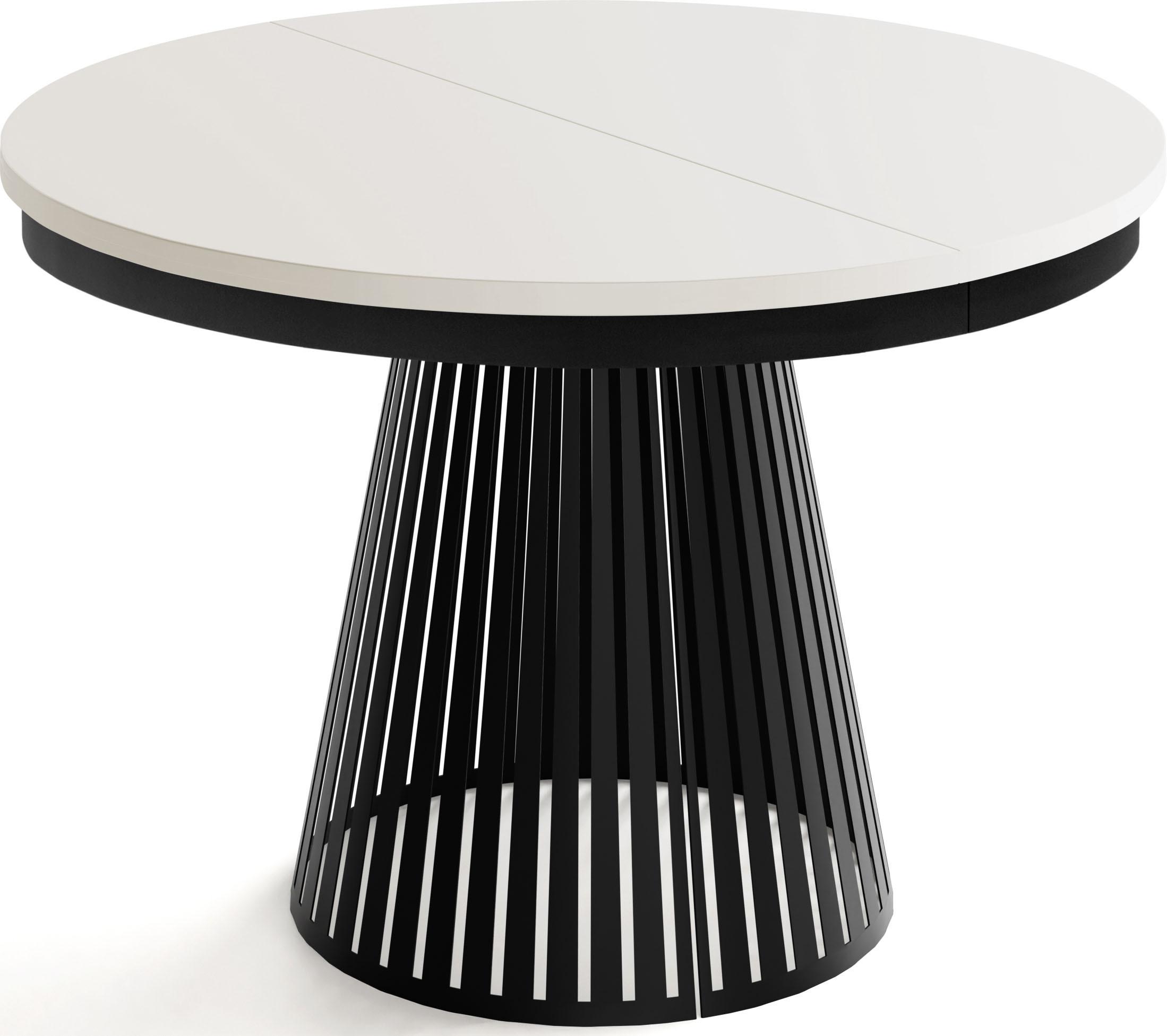 ESSTISCH Naro rund ausziehbar mit Schwarzem Lamellen-Metallgestell, Beige Kaschmir 100-180/100/76 cm - Kaschmir/Beige, Holzwerkstoff/Metall (100/176/76cm) - WFL GROUP