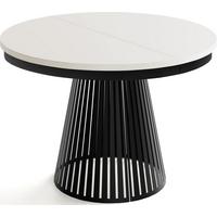 ESSTISCH Naro rund ausziehbar mit Schwarzem Lamellen-Metallgestell, Beige Cashmere 120-200/120/76 cm - Kaschmir/Beige, Holzwerkstoff/Metall (120/196/76cm) - WFL GROUP